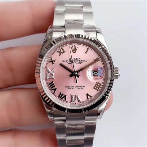 rolex womens watches pink face steel|rolex 34 datejust pink face.